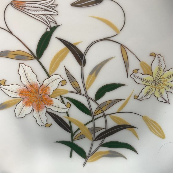 Otagiri White Yellow Iris Bouquet Gold Trim Platter - Picture 2 of 7